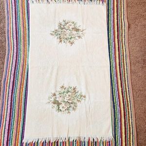 🌹🏵️Vintage 70s Off White Rose Bush Towel🌞🍿